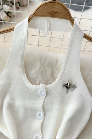 Button-Front Tank Top with Star Detail