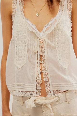 Lace-Trimmed Button-Front Tank