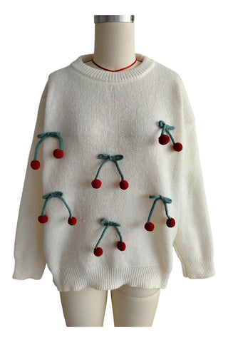 Playful Cherry-Embellished Sweater
