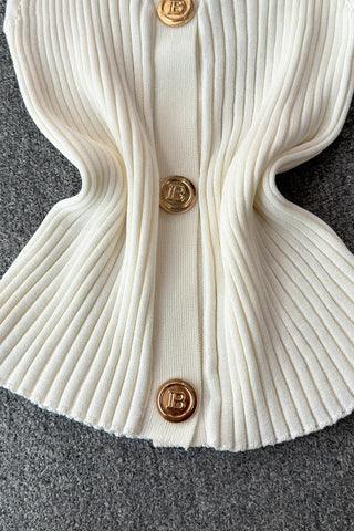 Button-Front Ribbed Top