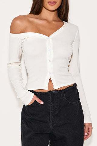 Asymmetric Buttoned Off-Shoulder  Top