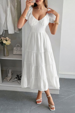 Puff Sleeve Tiered Midi Dress