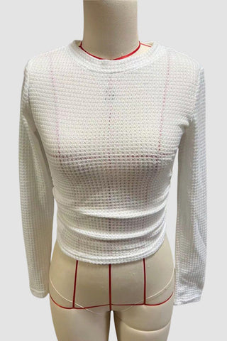 Textured Cropped Long Sleeve Top