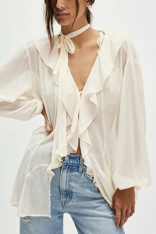 Ruffle Trim Sheer Blouse
