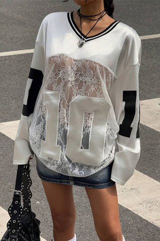 Lace Panel Long Sleeve T-Shirt