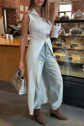 Ribbed Zip-Front Midi Dress