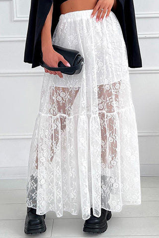 Sheer White Lace Maxi Skirt