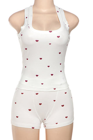 Heart Pattern Sleeveless Short Set