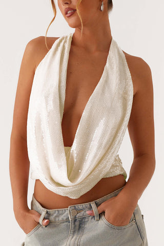 Draped Sequin Halter Top