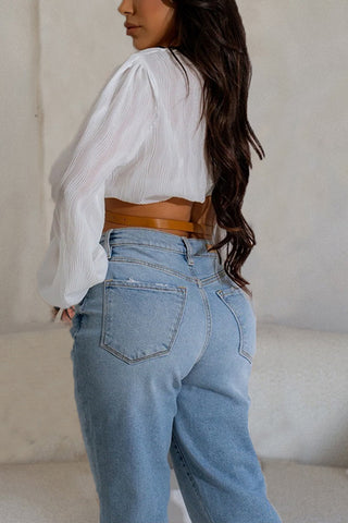 Belted Wrap-Front Blouse