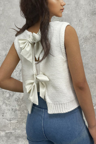 Bow-Detail Open-Back Sweater Vest