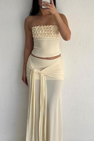 Ruched Crop Top and Draped Skirt Set