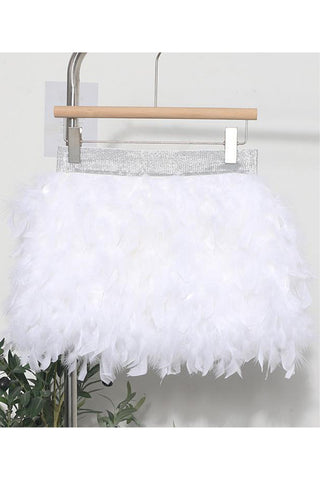Feathered Mini Skirt with Glitter Waistband