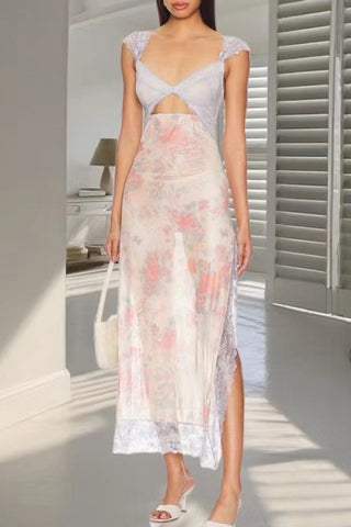 Cut-Out Floral Dress with Lace Trim