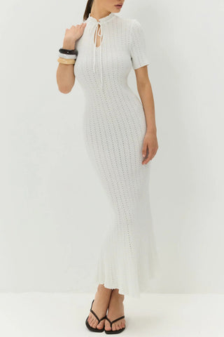 Tie-Front Ribbed Casual Dress