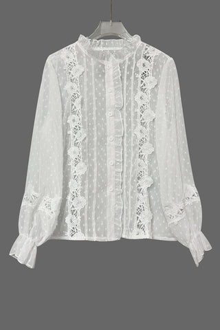 Lace-Trim Button-Front Blouse