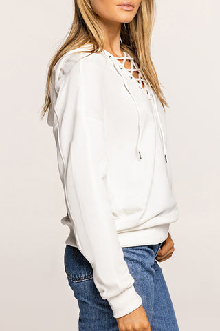 Lace-Up V-Neck Sweatshirt