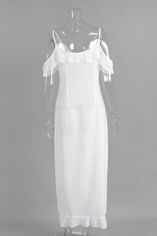 Ruffled Off-Shoulder Midi Dress