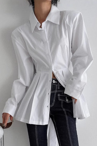 Pleated Button-Front Blouse