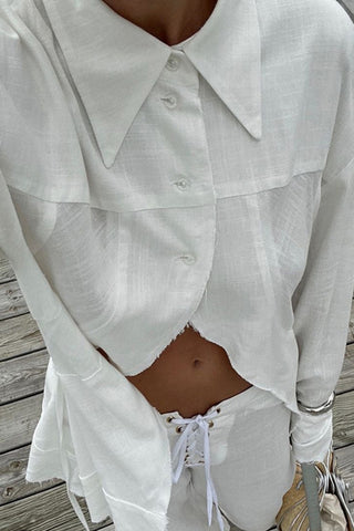 Lace-Up Pants Set with Collared Top