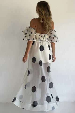 Off-Shoulder Polka Dot Skirt Set