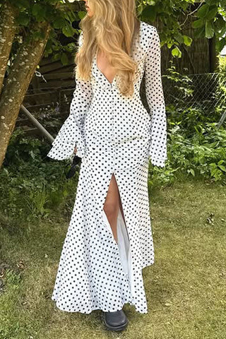 Polka Dot Maxi Dress with Front Slit