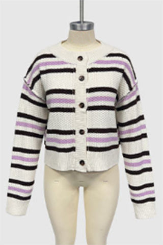 Button-Up Striped Cardigan