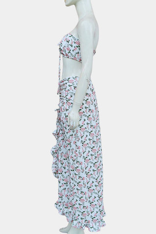 Floral Crop Top and Ruched Skirt Set