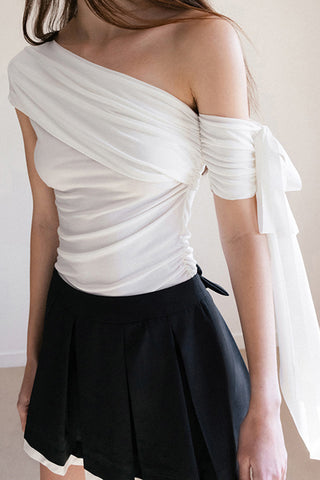 Off-Shoulder Tie Sleeve T-Shirt