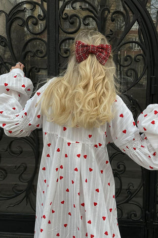 Heart-Patterned Long Sleeve Maxi Dress