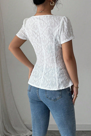 Lace Puff Sleeve Fitted Top