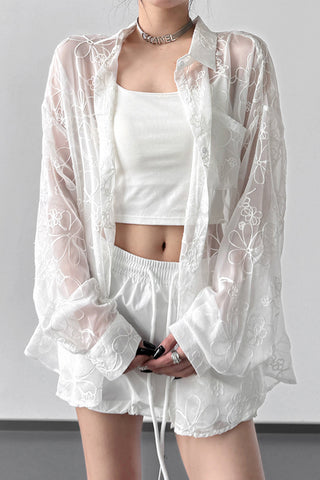 Sheer Floral Button Blouse