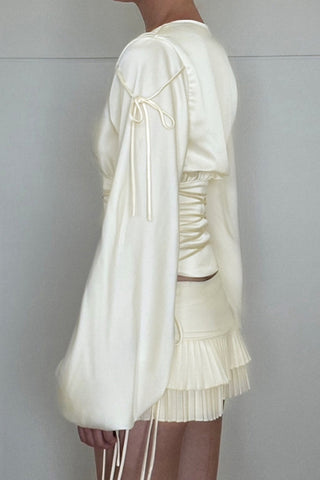 Deep V-Neck Wrap Blouse