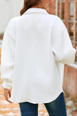 Cable Texture Puff Sleeve Loose Shacket