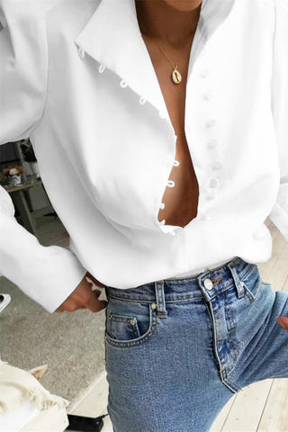 High Collar Button-Up Blouse