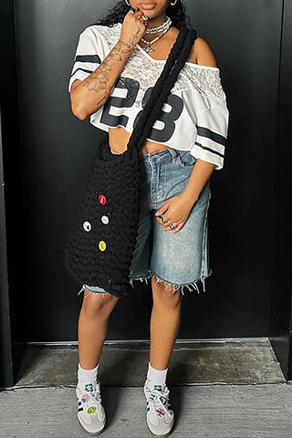 Off-Shoulder Numbered T-Shirt