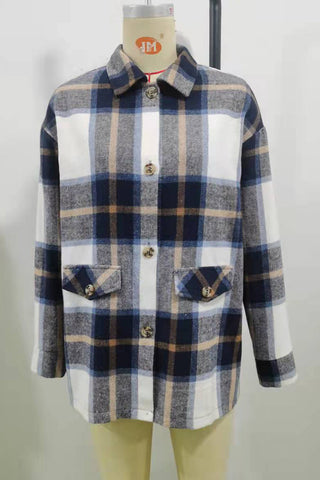 Plaid Button-Front Casual Jacket