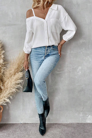 Off-Shoulder Button-Down Blouse