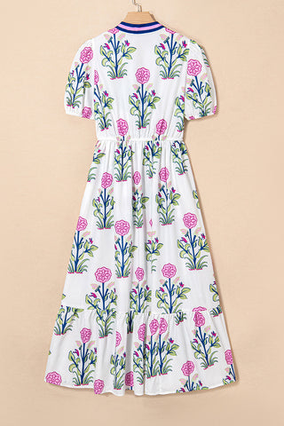 Puff Sleeve Empire Waist Midi Dress