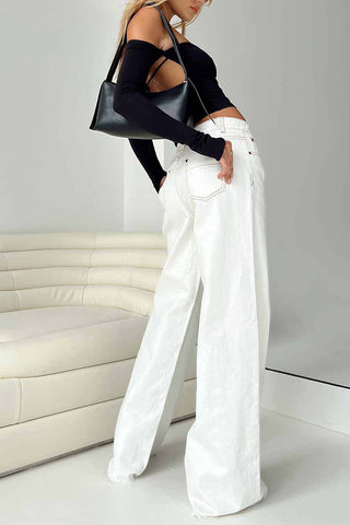 Wide-Leg Frayed Hem Jeans