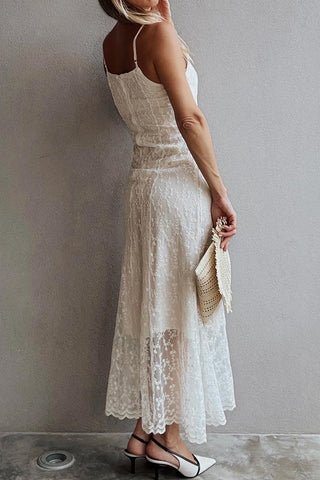 Spaghetti Strap Sheer Lace Long Dress