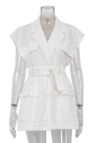 Belted Sleeveless Blazer Shirt