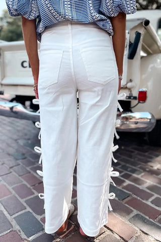 Bow Knot Side Detail Straight Leg Jeans