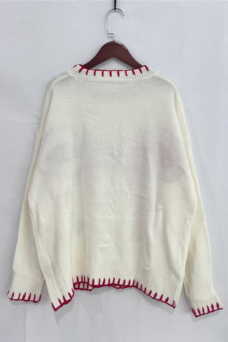Bow Accent Sweater with Ribbed Trim