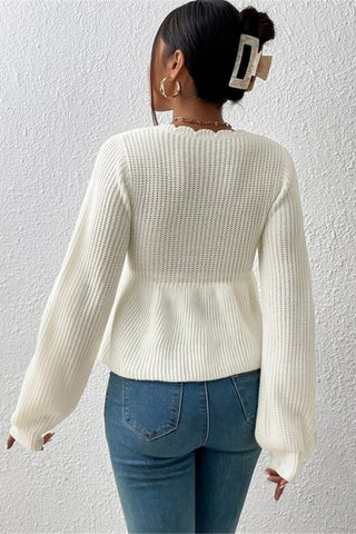 Scalloped Tie-Front Sweater
