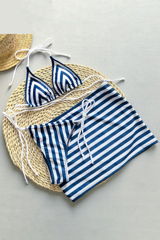 Striped Bikini and Skirt Set