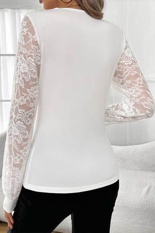 Lace Sleeve V-Neck T-Shirt