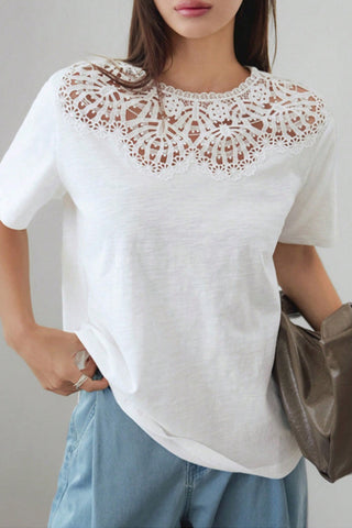 Lace Overlay Relaxed T-Shirt
