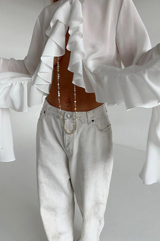 Ruffled Front Blouse with Flared Sleeves