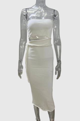 Strapless Midi Dress with Tie Detail